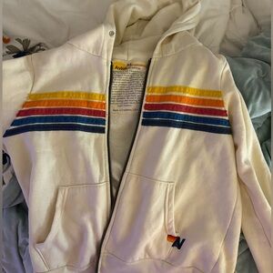 Aviator Nation Cream Hoodie with Rainbow Stripes